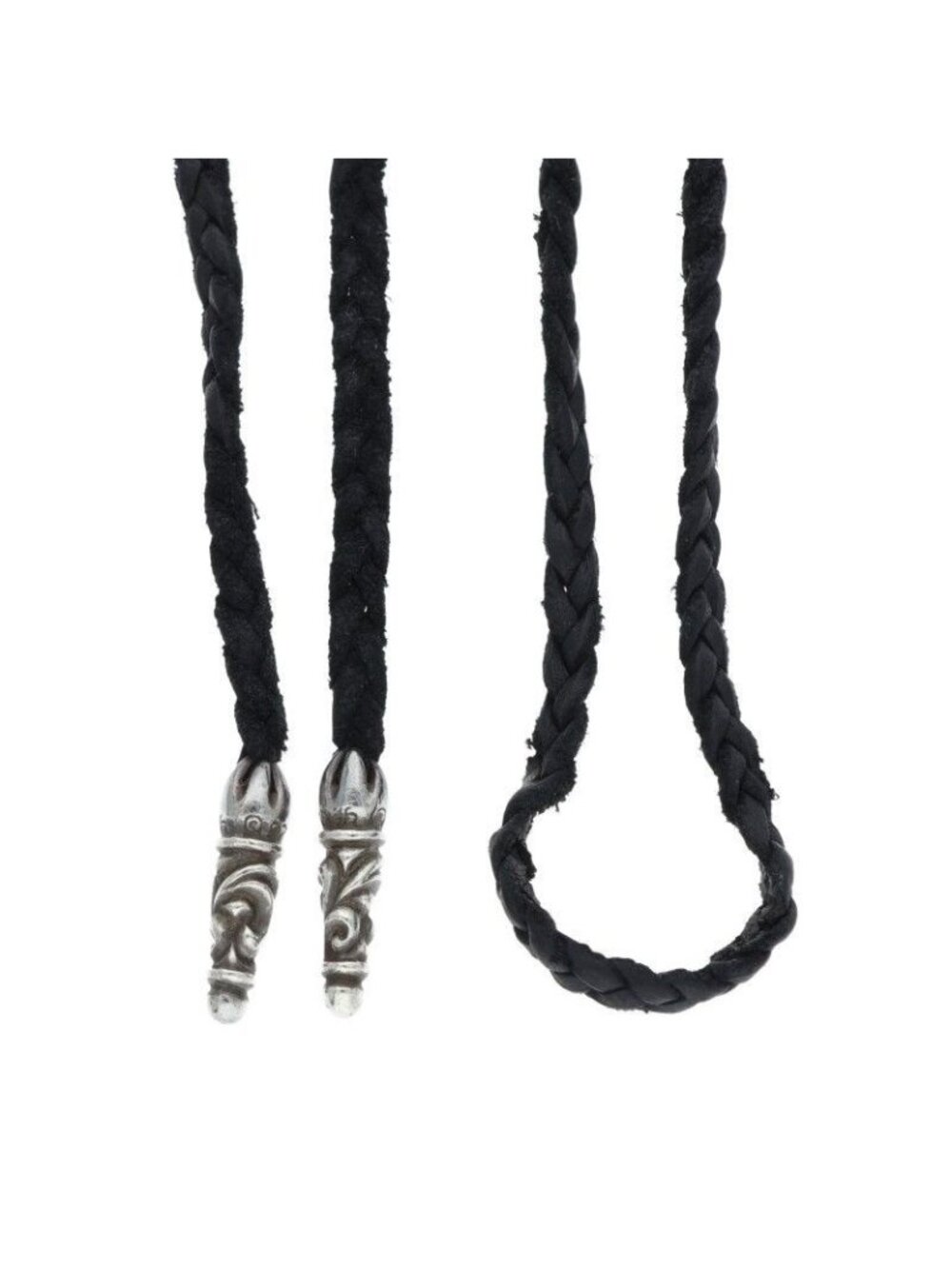 Chrome Hearts Leather Braid Scroll Blade Silver Necklace